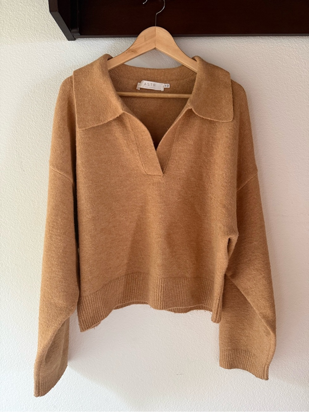 ASTR the Label Cropped Collared Polo Pullover Sweater, Camel, Size XL - Picture 2 of 7